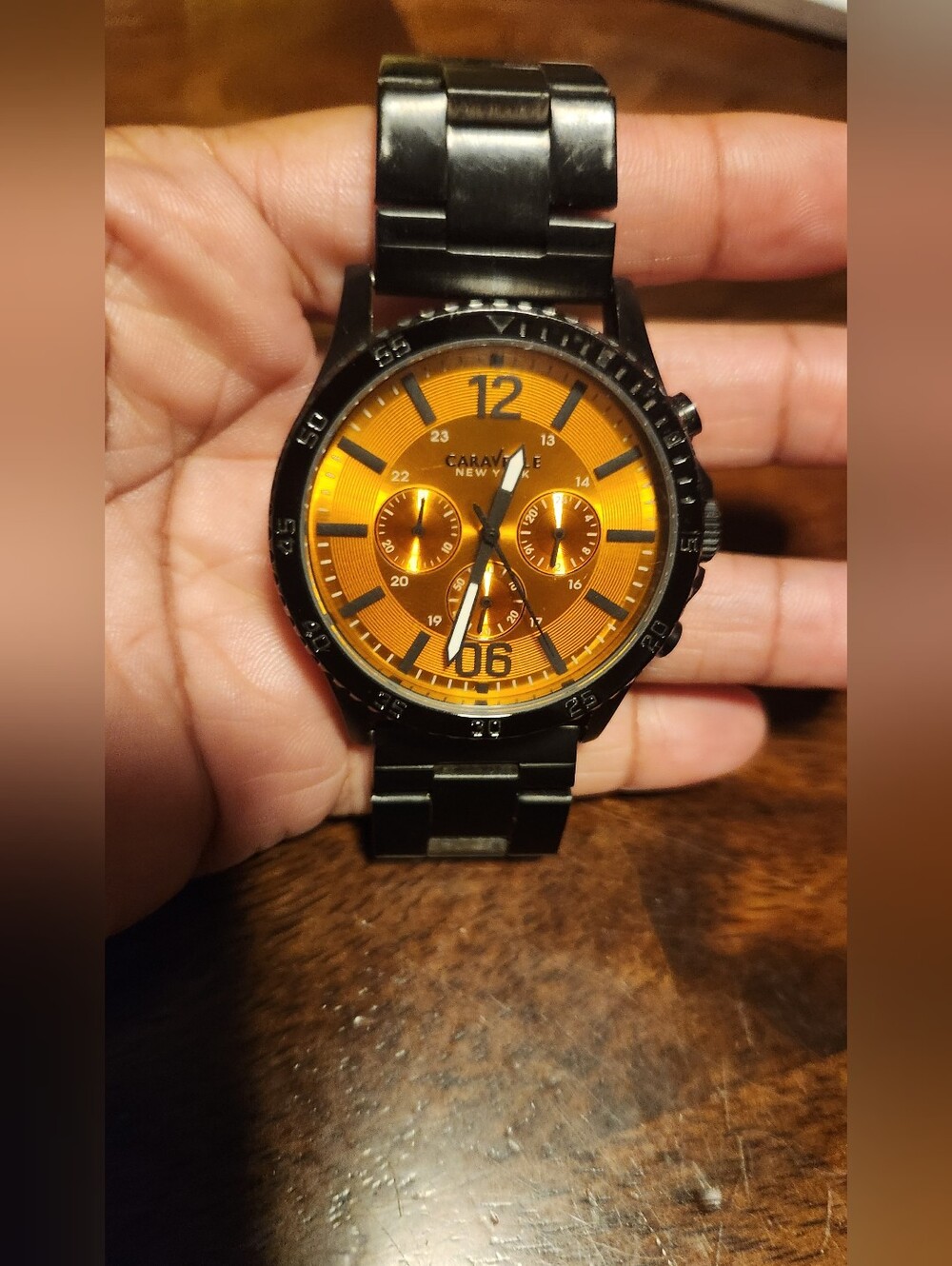 Caravelle Orange Dial Stainless Steel Chronograph Watch - 45A108 - Untested